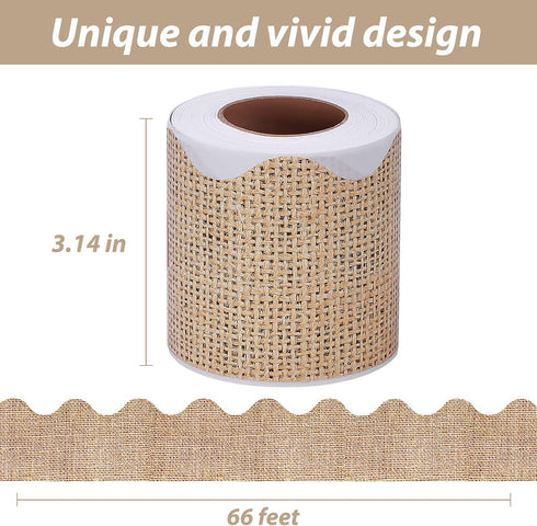 66 Feet Burlap Bulletin Board Border Self Adhesive Scalloped Border Trim Stickers for Bulletin Boards, Desks, Lockers, Home, School or Classroom D...
