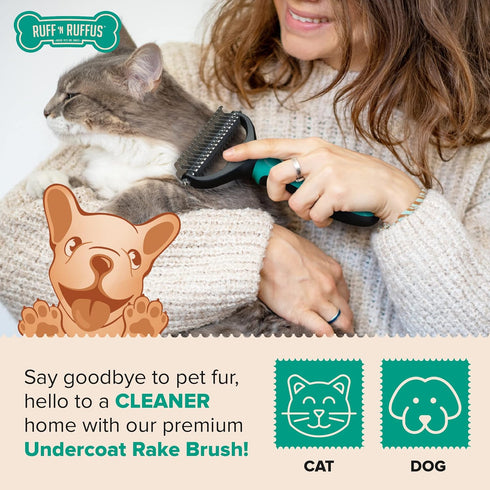 Ruff 'N Ruffus Dog Brush for Shedding - Double Sided Undercoat Rake for Dogs & Cats - Dematting Comb for Dogs - Deshedding Dog Brush with Nail Cli...