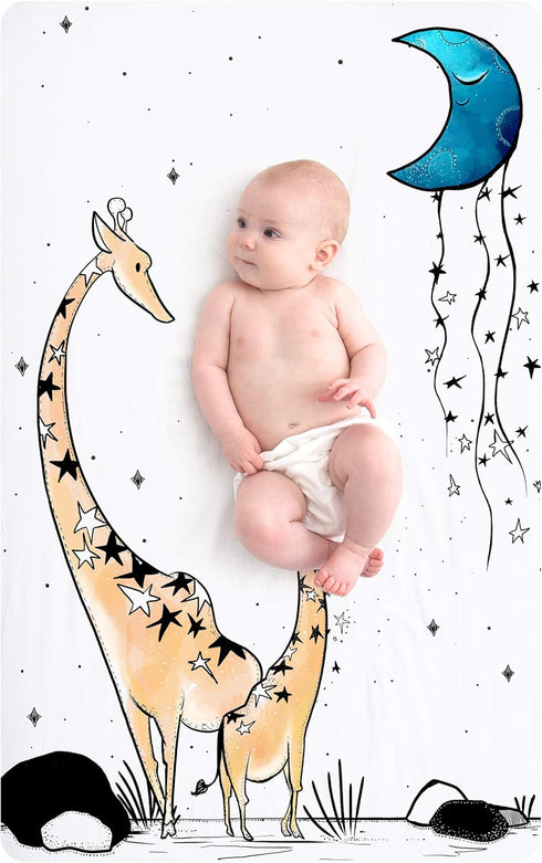 JumpOff Jo – Fitted Mini Crib Sheet (24 x 38 x 5 Inches) - Fits Portable Crib, Playard, and Playpen Mattresses and Mats - Soft 100% Cotton – Giraf...