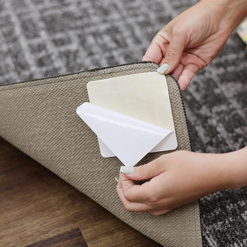 Mohawk Home Non Slip Corner Gripper Area Rug Tabs 4 Pack Anti Curling Double Sided Adhesive 4-inch x 4-inch Square White...