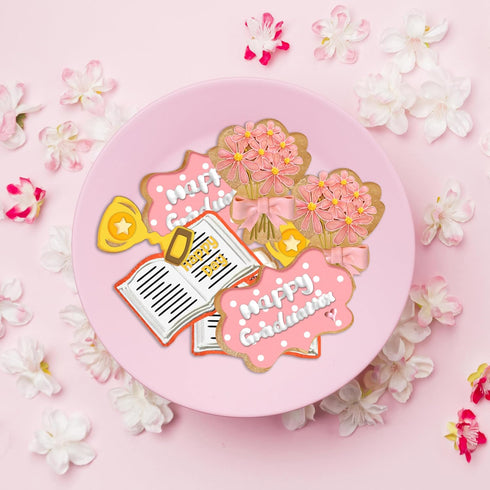 6 Pcs Graduation Cookie Cutter Set Graduation Cap Trophy Diploma Blessing Frame Book Bouquet Biscuit Mold Graduation Stainless Steel Cookie Cutter...