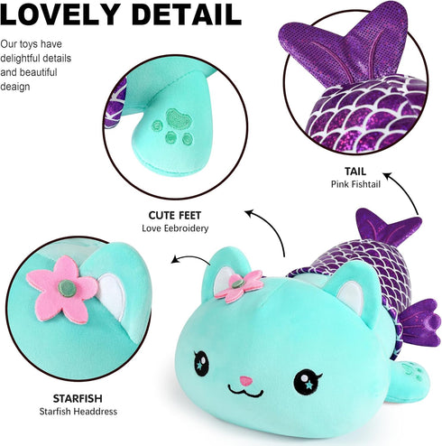 Onsoyours Cute Kitten Mermaid Plush Toy Stuffed Animal Kitty Soft Mermaid Cat Plush Pillow for Kids (Blue Cat Mermaid, 12")...