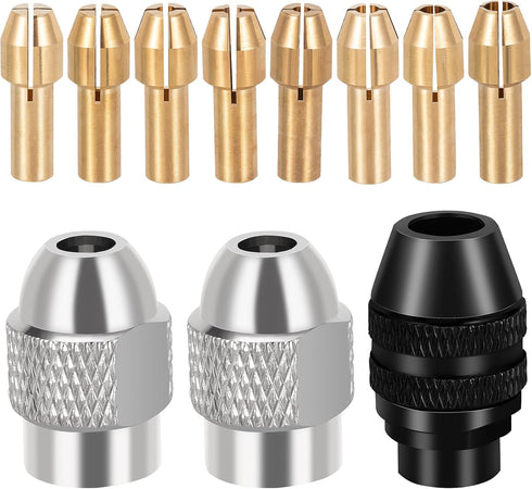 10Pcs Drill Chuck Collet Set for Dremel, 1/32 "to 1/8" Replacement Brass Quick Rotating Drill Nut Replacement 4485 4486 Keyless Drill Bit Chuck Ha...