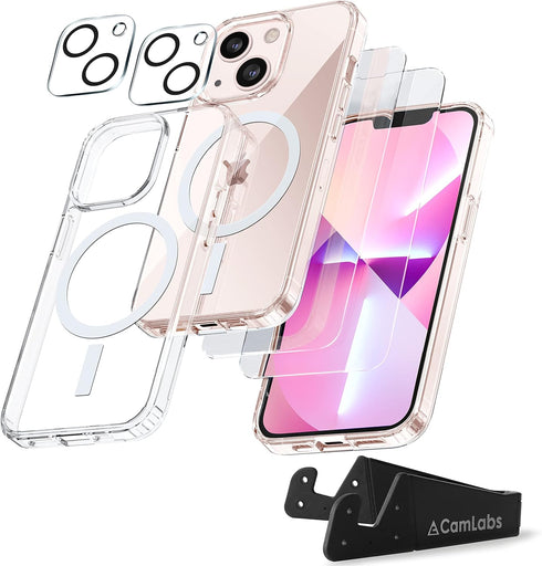 [7 in 1 Defender iPhone 13 Magnetic Case 6.1 Inch + 2 Pack Tempered Glass Screen Protector + 2 Pack Camera Lens Protector [Military Grade Protecti...