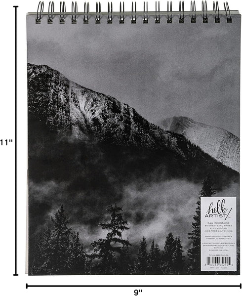 Hello, Artist! Black Mountains Sketchbook, 9x11, White Paper...
