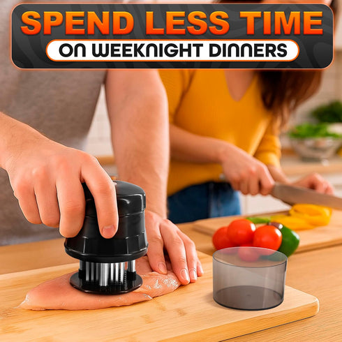 Meat Tenderizer Tool - Convenient Chicken Tenderizer Tool with 56 Sharp Stainless Steel Needle Blades, Safety Lock & Cleaning Brush, Dishwasher Sa...