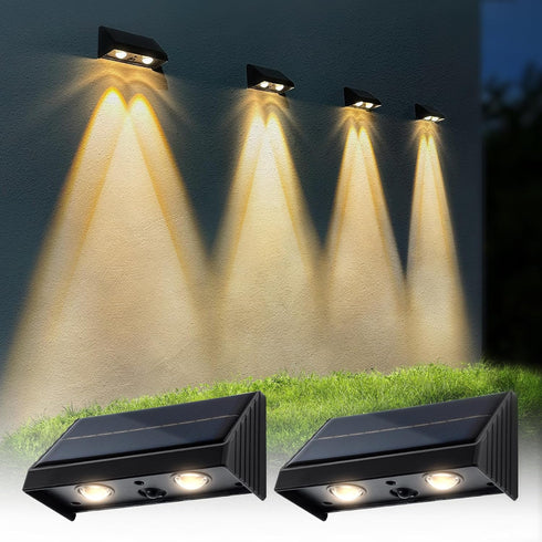 Solar Wall Lights Outdoor 3000K Warm White Downlights Waterproof LED Sconce Dusk to Dawn Solar House Lights for Fence Deck Pathway Patio (2Pack, D...