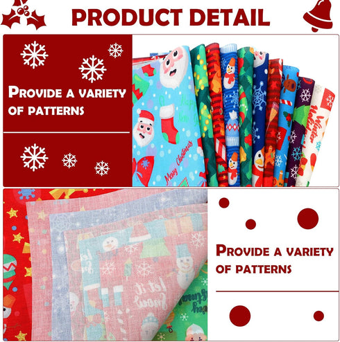 20 Pieces Christmas Fabric Fat Quarters Christmas Fabric Bundles Precut Fabric Squares Christmas Tree Snowflake Printed Fabric Scraps for Dress Ap...
