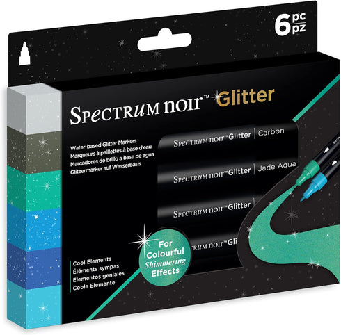 Spectrum Noir - Water-Based Glitter Markers - Pack of 6 - Cool Elements...