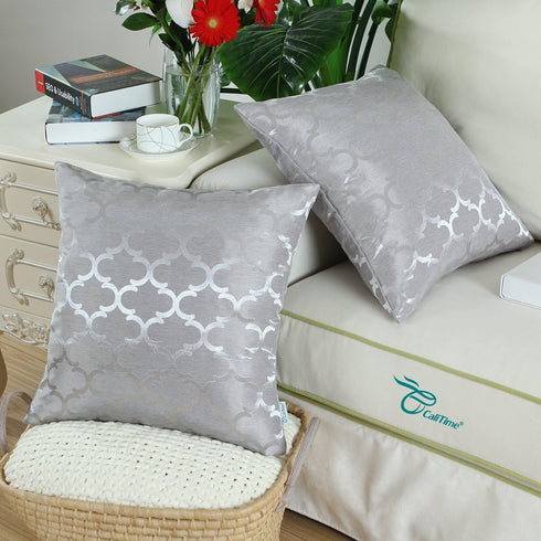 CaliTime Pack of 2 Cushion Covers Throw Pillow Cases Shells for Home Sofa Couch Modern Shining & Dull Contrast Quatrefoil Accent Geometric 20 X 20...