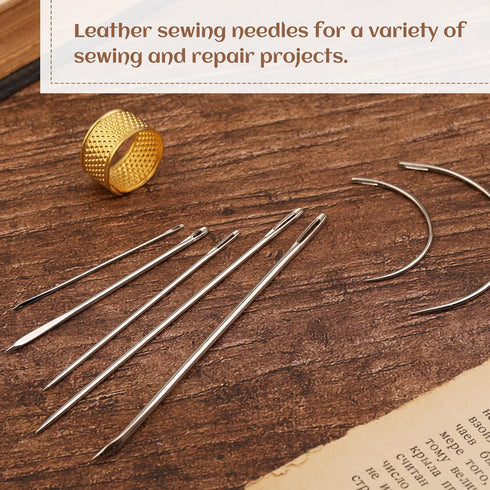 Heavy Duty Hand Sewing Needles Kit, 14Pcs Sewing Leather Needle Set, Upholstery Needles, Leather Sewing Needles with Curved Needle Triangular Need...