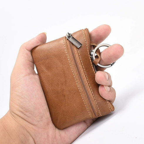 Genuine Leather Coin Purses Mens Women Leather Zipper Coin Purse Pouch Slim Change Credit Card Holder Slim Wallet Key Holder Change Pouch Small Wa...