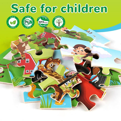 Wooden Puzzles Toys for Kids Ages 3-5, Set of 4 Packs with 20-Piece Farm, Animals Theme Wood Jigsaw Puzzles, Preschool Educational Brain Teaser To...