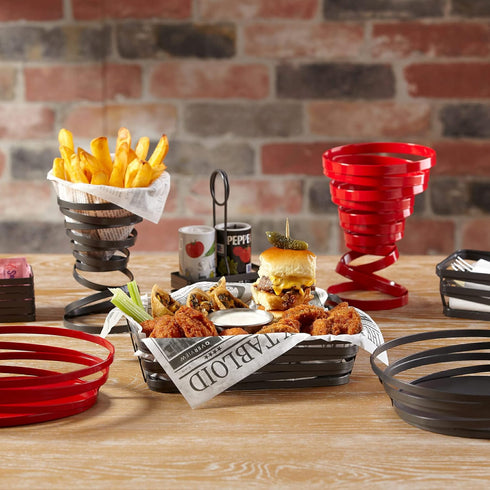 G.E.T. WB-446-MG 4" Round Powder Coated Metal Gray Wire French Fry Cone Basket, Cyclone Collection...