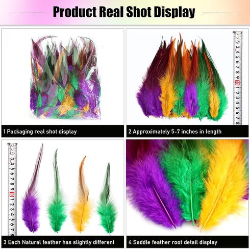 120pcs 5-7" Feathers for Crafts?Saddle Hackle Feather?Rooster Feathers Bulk for Wedding Home Party, Dream Catcher Supplies and DIY Crafts(MardiGra...