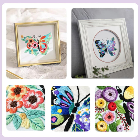 MRHMX ART Embroidery Kit Butterfly Flower Pattern 3 Sets for Beginners,Stamped Cross Stitch kits for Adult,Hand Cross Stitch Kits Women with Embro...