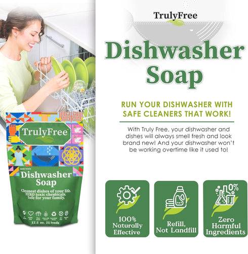 Auto Dishwasher Soap, 12.5oz Bag - Natural Concentrated Formula - Dish Soap, Dishwasher Detergent Cleaning Supplies, Hard Water Stain Remover, Spa...