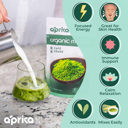 AprikaLife Organic Matcha Powder, USDA & JAS Certified, No Sugar Added, Authentic Japanese Cafe Grade Matcha Green Tea Powder Perfect for Matcha L...