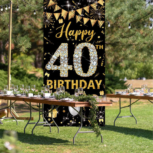 40th Birthday Decorations Door Banner, Black Gold Happy 40th Birthday Decorations Women Men, Door Cover Sign Poster Decor, 40 Year Old Birthday Pa...