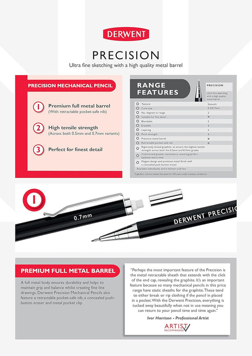 Derwent Mechanical Pencils 0.7, Metal Barrel, Precision, HB (2302429)...