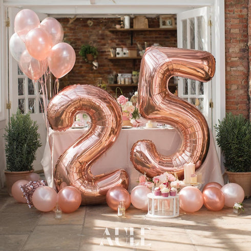 AULE 40 Inch Large 25 Number Balloons Rose Gold Big Foil Number Balloons Giant Helium Happy 25th Birthday Party Decorations for Women Huge Mylar 5...