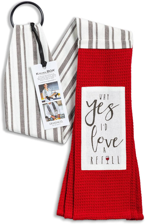 DEMDACO I'd Love A Refill Red Stripe 69 Inch Long Over The Shoulder Cotton Fabric Dish Towel Kitchen Boa...