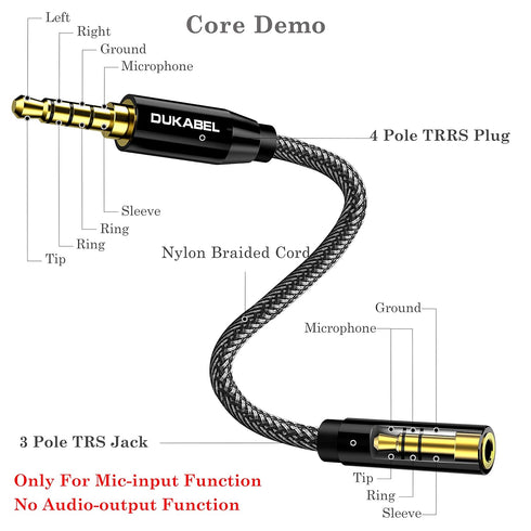 DUKABEL DC4 3.5mm TRS to TRRS Adapter Cable, Microphone Audio Adapter, TRS Female to TRRS Male Converter for Smartphone, PS4, Tablet, Laptop...