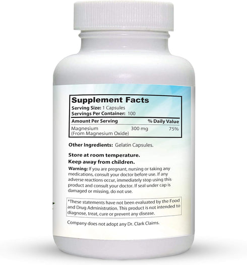 Dr. Clark Magnesium Oxide Supplement, 300mg, 100 Gelatin Capsules...