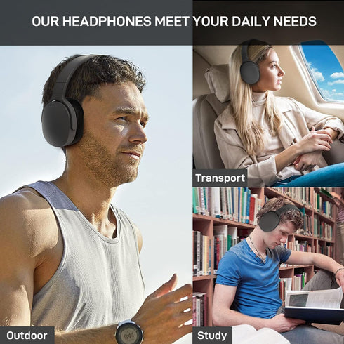 Lightweight Wireless Headphones Bluetooth Over-Ear with Noise Cancelling, Low Latency, Foldable Design - 3D HiFi Stereo Headset for Travel, Home O...