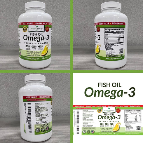Best Triple Strength Omega 3 Fish Oil Pills - 180 Capsules - 2400mg High Potency Burpless Lemon Flavor 864mg EPA 576mg DHA Ultra Pure Liquid Softg...