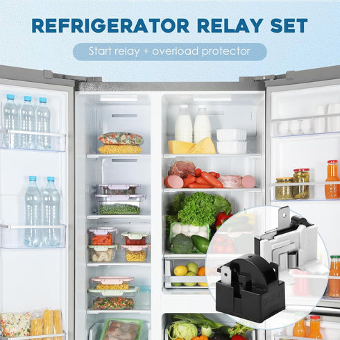 Refrigerator Starter Relay Set, 3 Pin 4.7 Ohm PTC Fridge Compressor Starter with 1/2HP Refrigerator Overload Protector Kit Universal Coolers Repla...