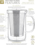 Teabloom Premium Borosilicate Glass Mug with Stainless Steel Loose Leaf Tea Infuser and Lid/Dish - 12 Ounces (350 mL)...