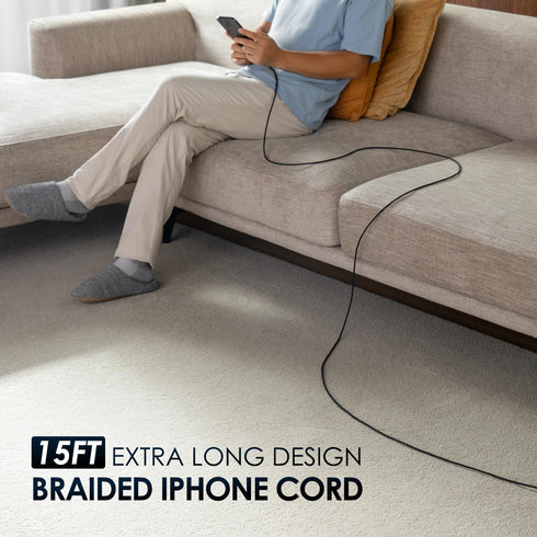 Extra Long iPhone Charger Cord 15FT, Apple MFi Certified USB A to Lightning Cable Braided Fast Charging Cord Compatible with iPhone14/13/12/11 Pro...