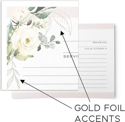 50 Floral Recipe Cards with Gold Foil from Dashleigh, 4x6 inches, Double-Sided...