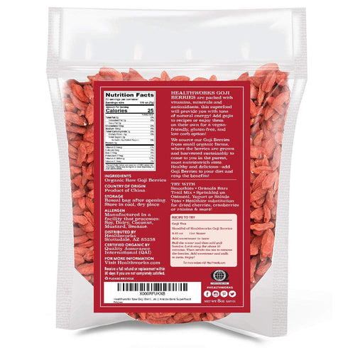 Healthworks Superfoods Organic Dried Goji Berries - 8 Oz - 1 Pack - Vegan and Non-GMO -Certified Organic Raw Sun-Dried Goji Berries...