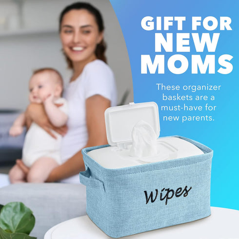 Baskets for Organizing Wipes and Newborn Essentials, Diaper and Wipes Organizer, Embroidered Baby Shower Gifts for Moms, Linen Basket with Handle,...