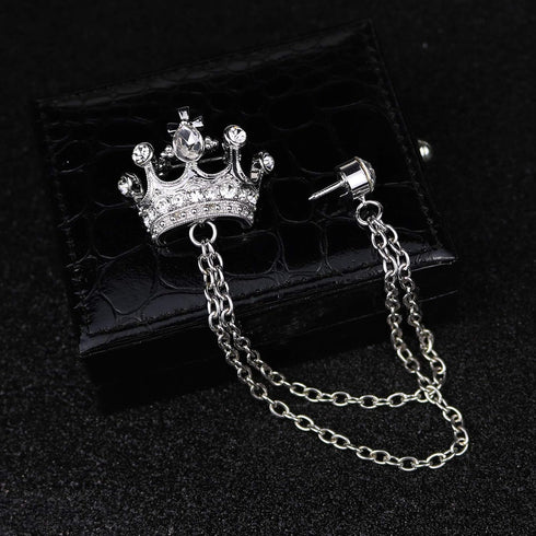 Crystal Crown Hanging Chain Brooch Suit Pin,Vintage Gold Crown Brooch,Suit Stud,Shirt Studs,Lapel Pin Accessories for Men Women...