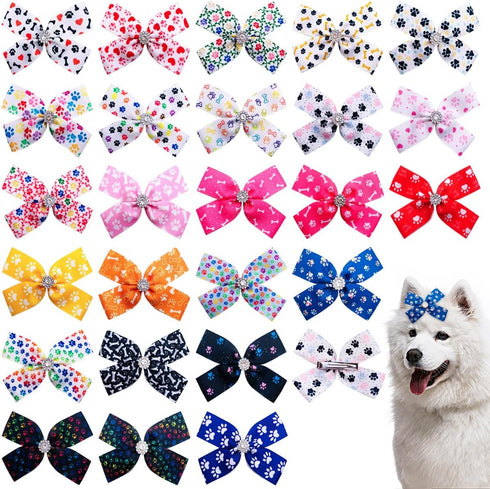PET SHOW 50Pcs/25Pairs 4" Paw Pattern Big Dog Hair Bows Bulk with Alligator Clips for Medium Large Dogs Puppy Female Bowknot Topknot Girl Boy Pet ...