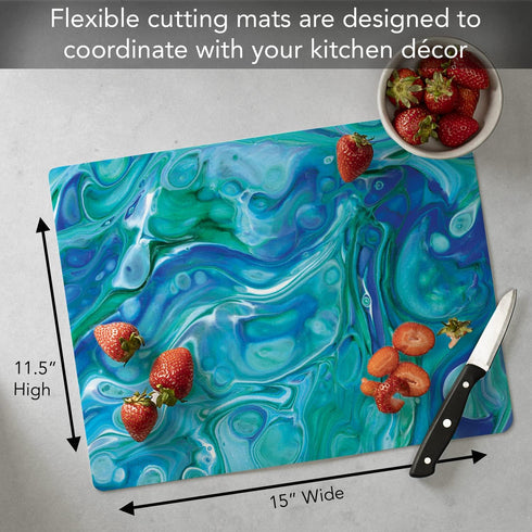 Cut N' Funnel Blue Fluidity Designer Flexible Cutting Board Mat, 15" x 11.5", Made in the USA, Decorative, Flexible, Easy to Clean...