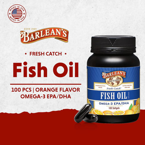 Barlean's Omega 3 Fish Oil Supplements, Supplement Softgels for Men and Women, 600mg EPA and DHA Fatty Acids, Orange Flavored, 100 Count...