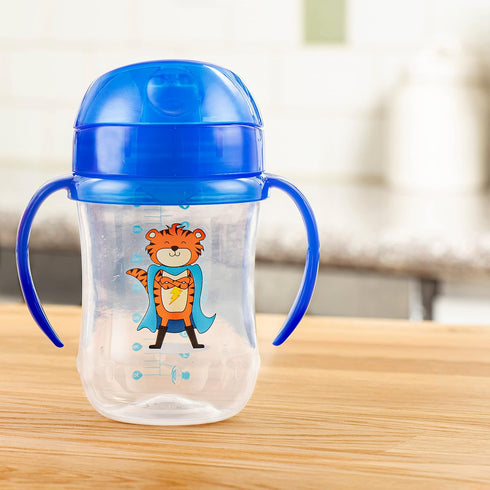 Dr. Brown's Milestones Soft Spout Sippy Cup with Handles, Blue Tiger Hero, BPA-Free, 9 oz/270 mL, 9m+...