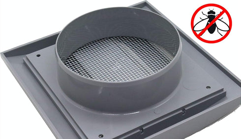 Gray Exhaust Hood Vent 4'' Inch with Built-in Pest Guard Screen and Flange, White, Air Vent Cover, HVAC Exhaust Vent Duct Cover, Exhaust Cap
