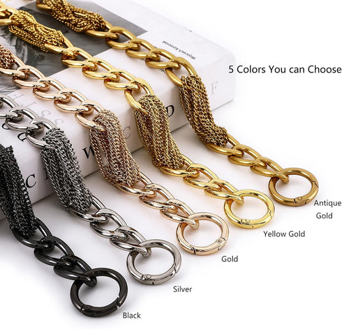 Classy Metal Tassels Bag Chains Purse Handles Shoulder Strap Replacement Charms Accessories (Antique Gold Big 17'')...