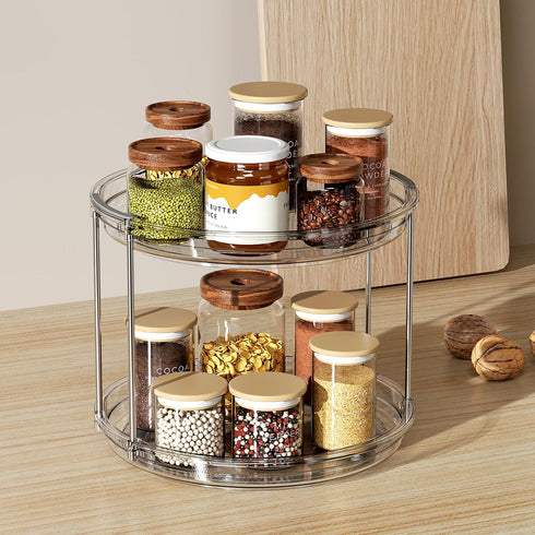2 Tier Lazy Susan Turntable Organizer 9.25'' Rotating Spice Rack Organization for Cabinet, Kitchen, Pantry, Countertop, Spining Makeup Organizer f...