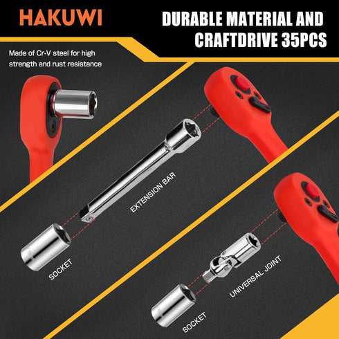 35 Pieces 1/4 inch Drive Socket Ratchet Wrench Set, Mini Ratcheting Wrench with Bit Socket Set Metric and Extension Bar for Auto Repairing...
