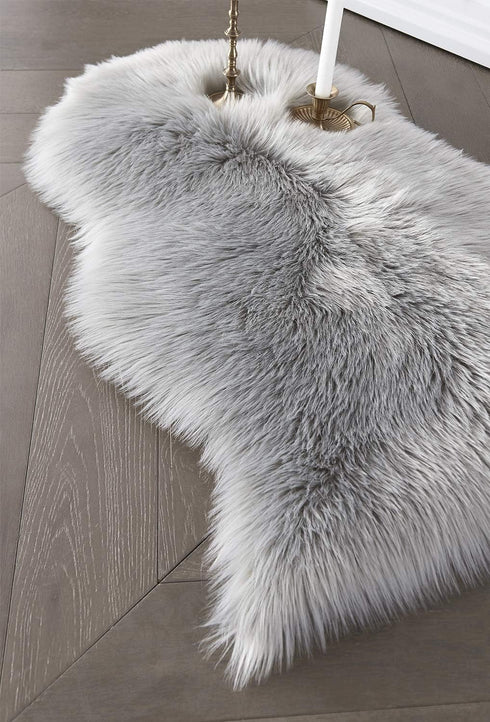SERISSA Faux Sheepskin Fur Area Rug Grey Fur Chair Cover Seat Pad Small Fuzzy Rug for Bedroom Floor Sofa Living Room Decor 2x3 Feet...