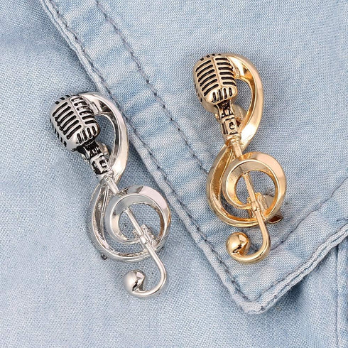 Microphone Music Note Brooch Pins Broches Elegant Music Notes Brooch Pins Jewelry Microphone Shape Brooches Club Badge Rock Brooch Pins Fashion Br...