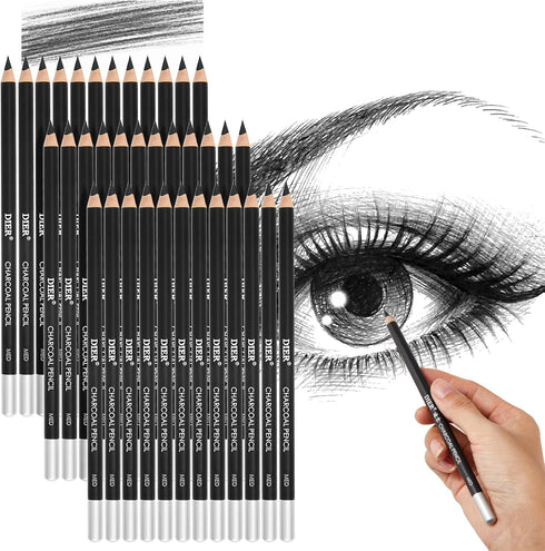 Geyoga 36 Pcs Professional Charcoal Pencils Soft,medium and Hard for Drawing Charcoal Pencils Drawing Set Drawing Pencils for Sketching Shading Dr...