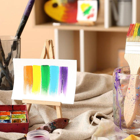 PATIKIL 3" x 3" Canvas Easel Set, 6 Set Mini Stretched Display Canvases Panel Board with Portable Tripod Wooden Holder Stand for Drawing Painting ...