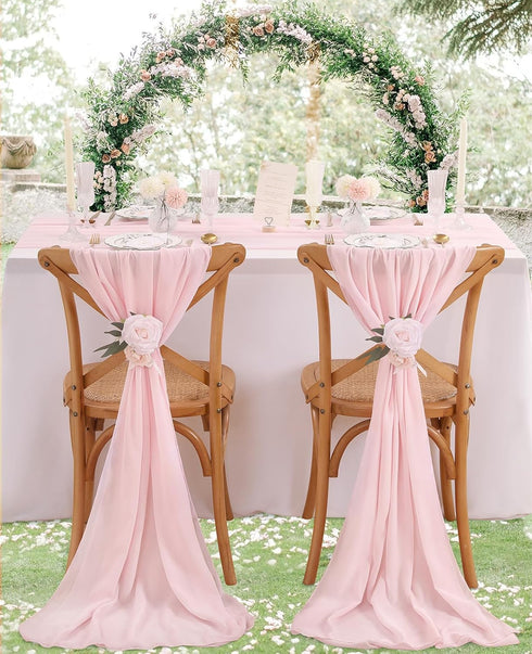 Chiffon Table Runner 1 Piece 27x120 Inches Pink Rustic Sheer Fabric for Wedding Baby Shower Birthday Party Cake Table Decoration...